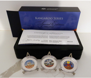 2009 $1 Silver Proof Pad Printed Three Coins - Kangaroo Series
