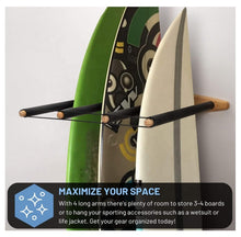 Load image into Gallery viewer, Vertical Wall Mounted 3 Surfboard Rack with Rubber Mat
