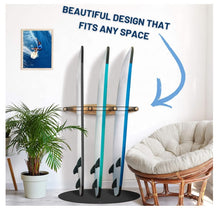 Load image into Gallery viewer, Vertical Wall Mounted 3 Surfboard Rack with Rubber Mat