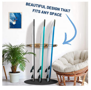 Vertical Wall Mounted 3 Surfboard Rack with Rubber Mat